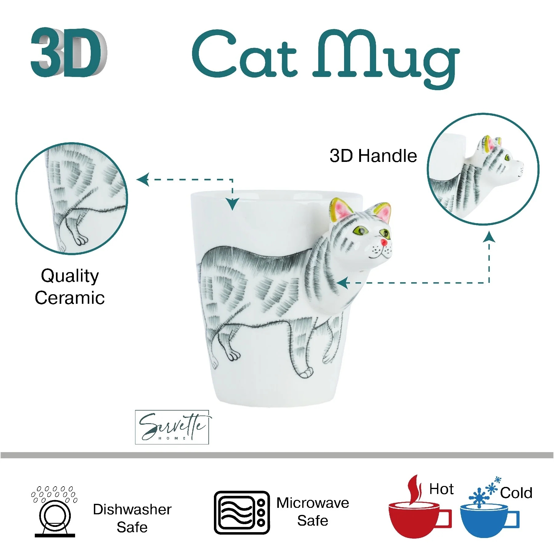 3D Animal Coffee Mug - White Cat - Image 5