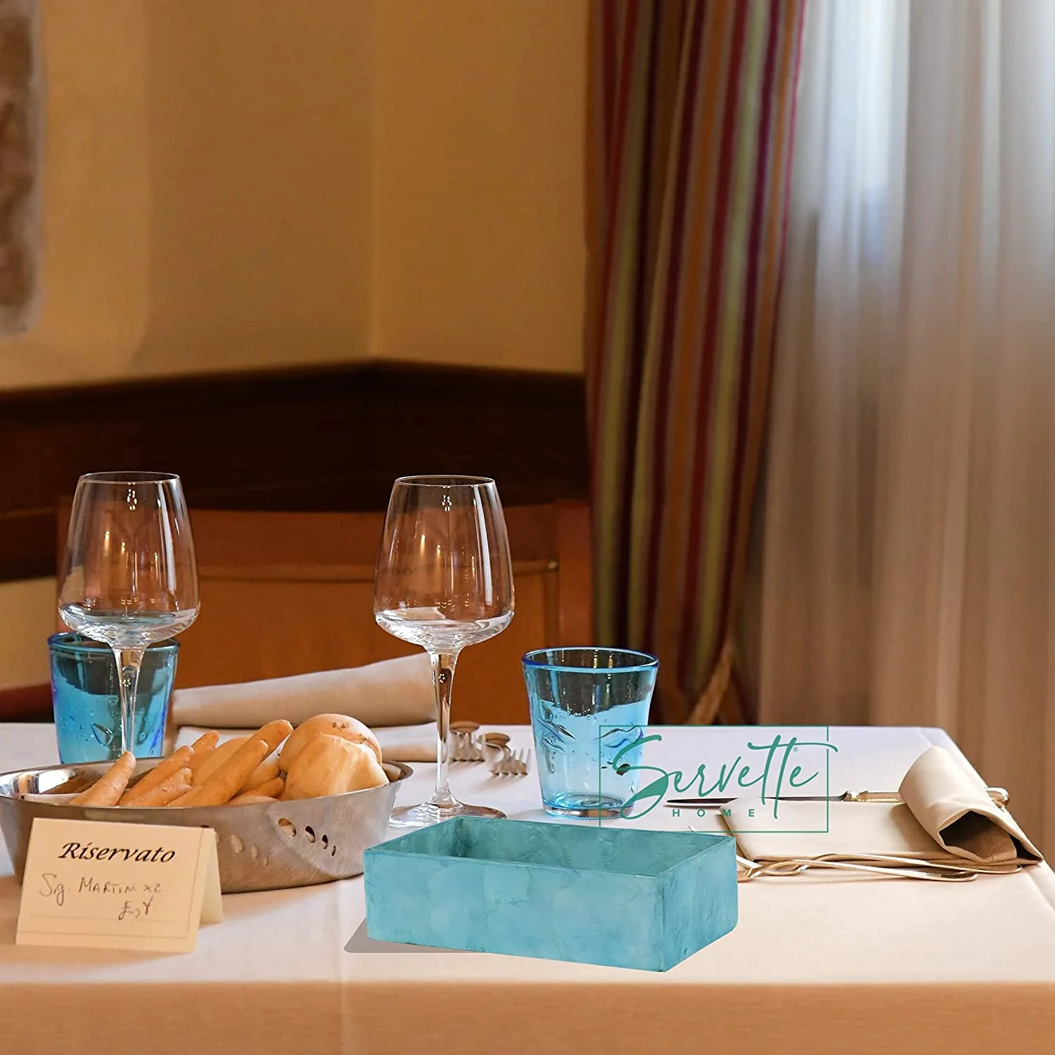 Aqua Blue Capiz Napkin Holder - Guest Towel - Image 5
