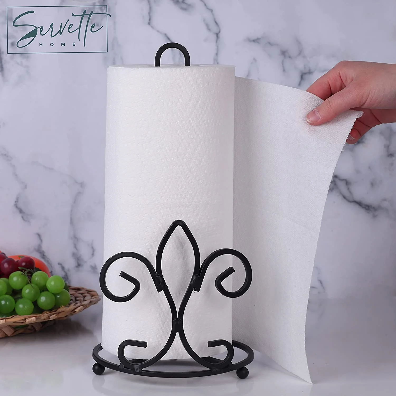 Fleur De Lis Paper Towel Holder - Black - Image 2