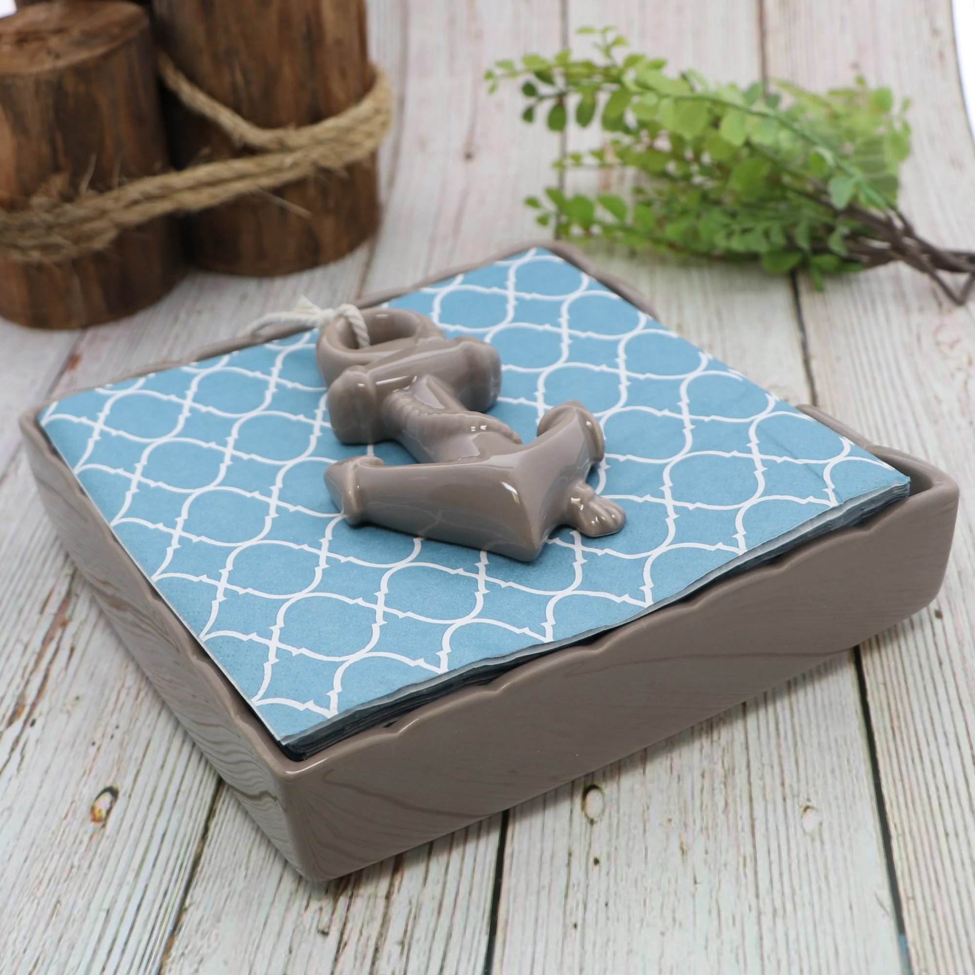 Ceramic Square Large Napkin Box with Anchor Weight - Image 3
