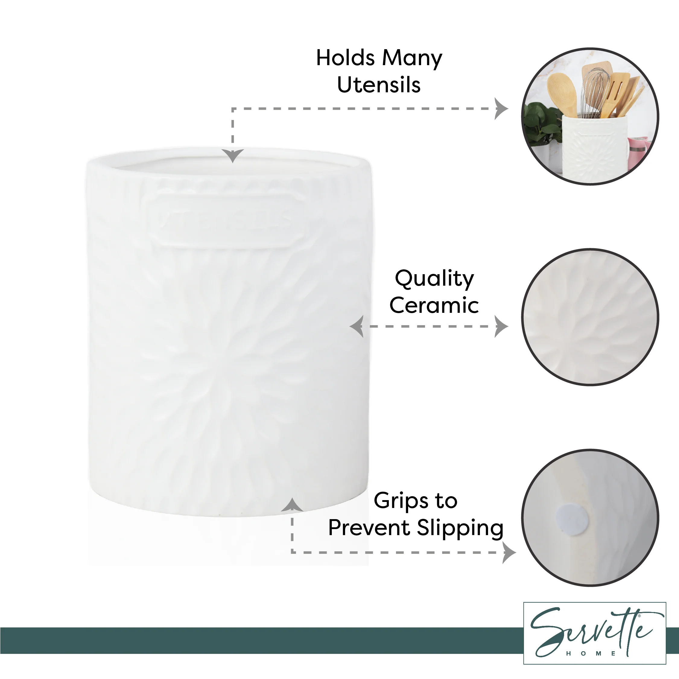 Ceramic Utensil Holder - White Flower - Image 4