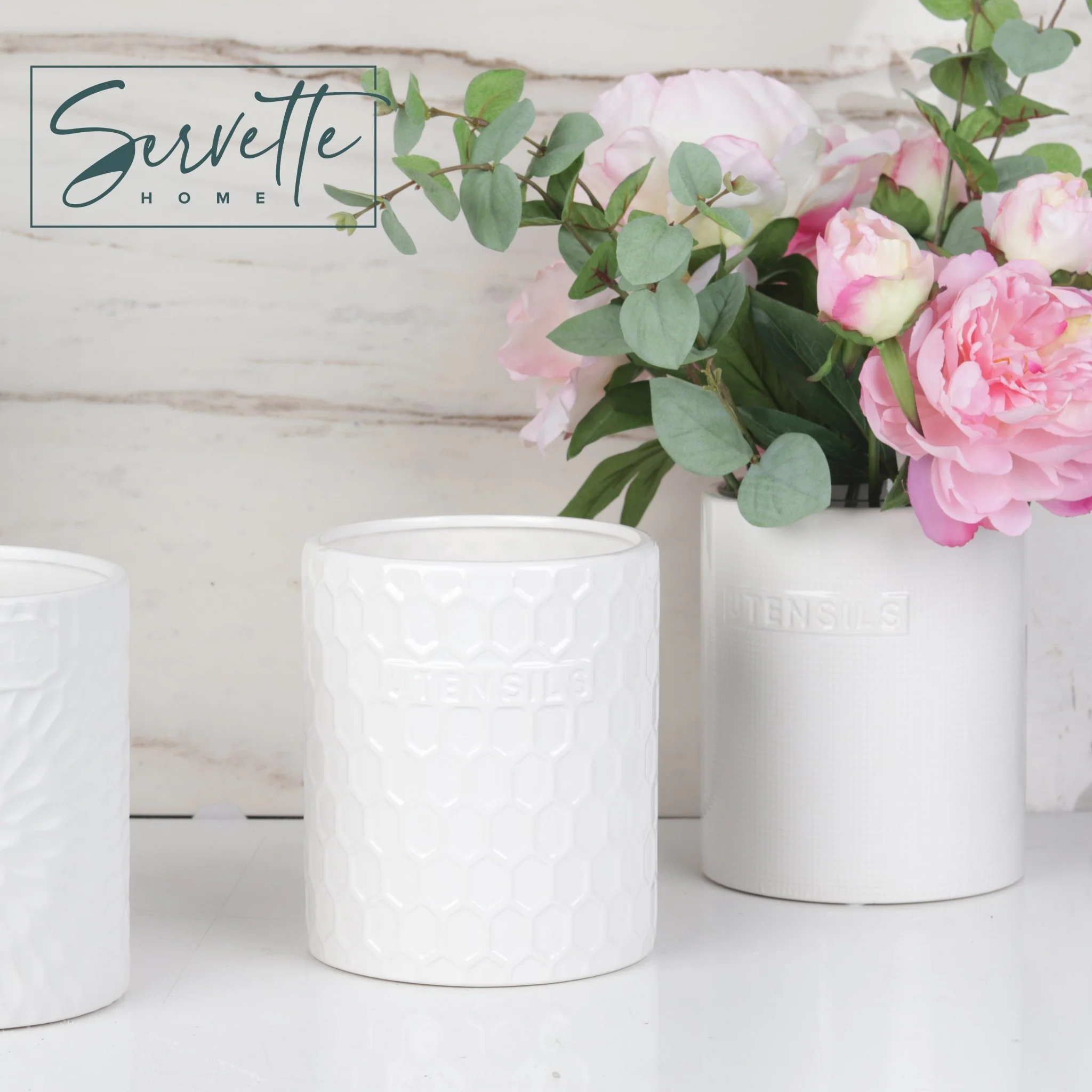 Ceramic Utensil Holder - Hexagon Patterned - Image 3