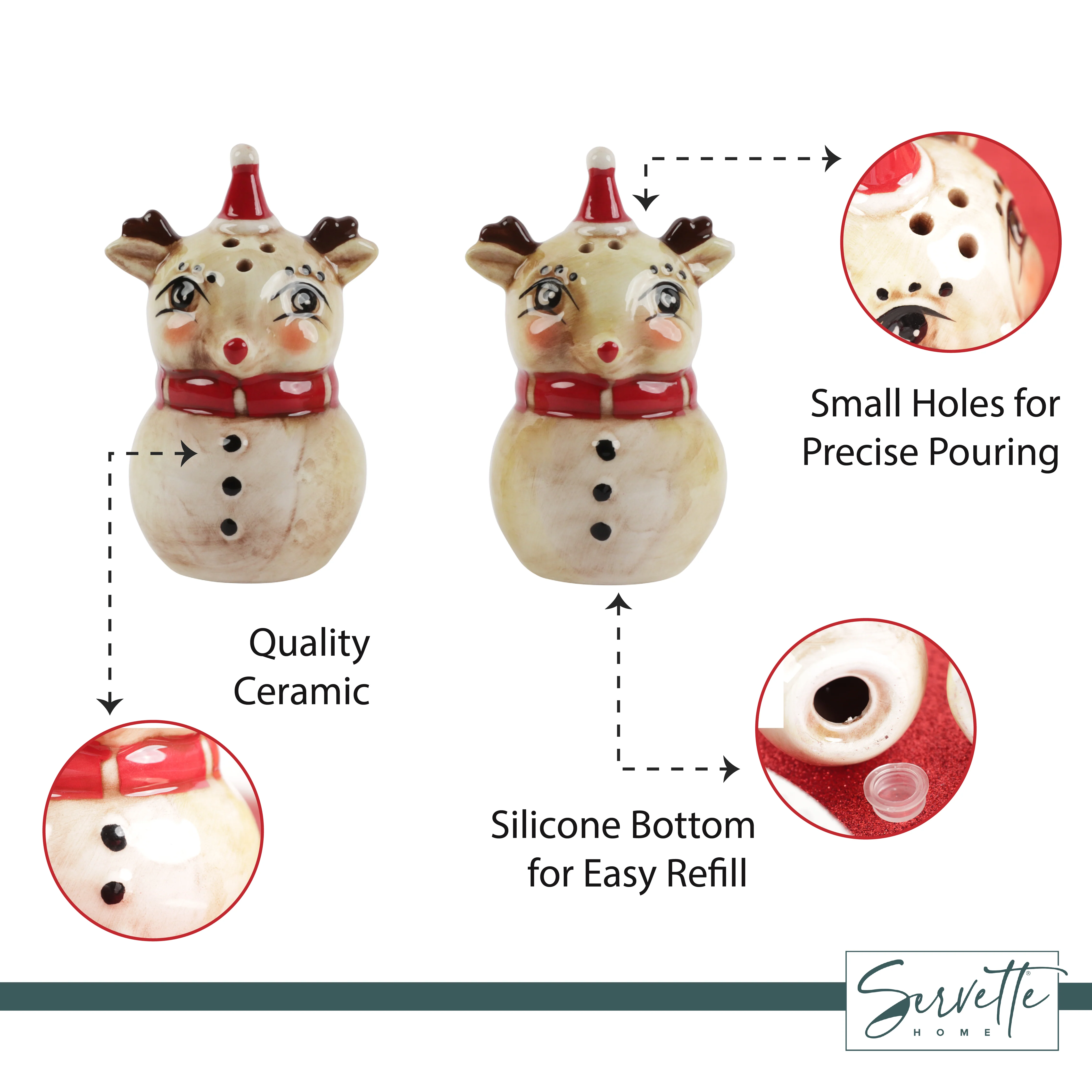 Christmas Holiday Salt and Pepper Shaker Set - Nostalgic Reindeer - Image 4
