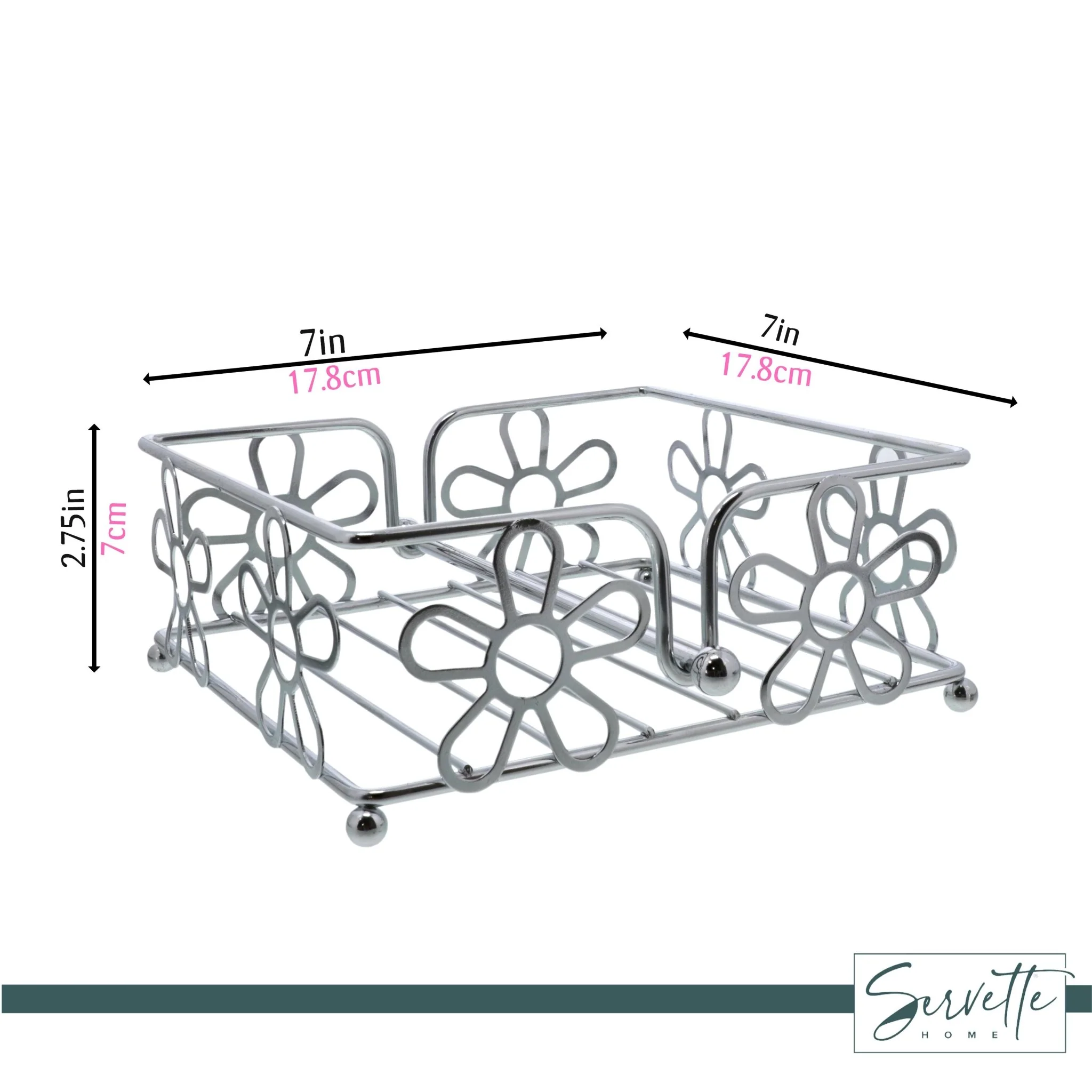 Chrome Napkin Holder with Flower Design - Image 4