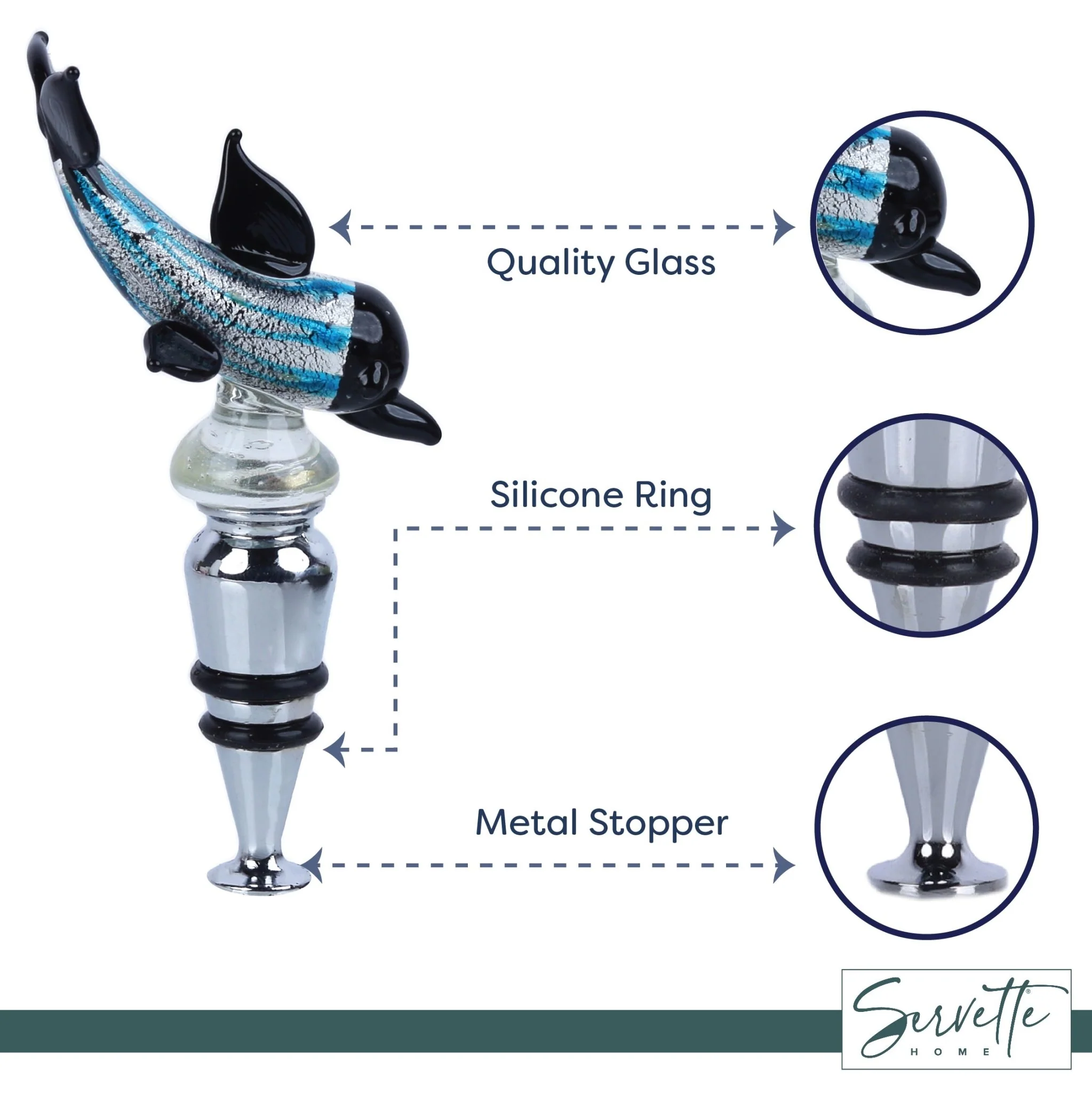 Dolphin Glass Wine Stopper - Blue - Image 4