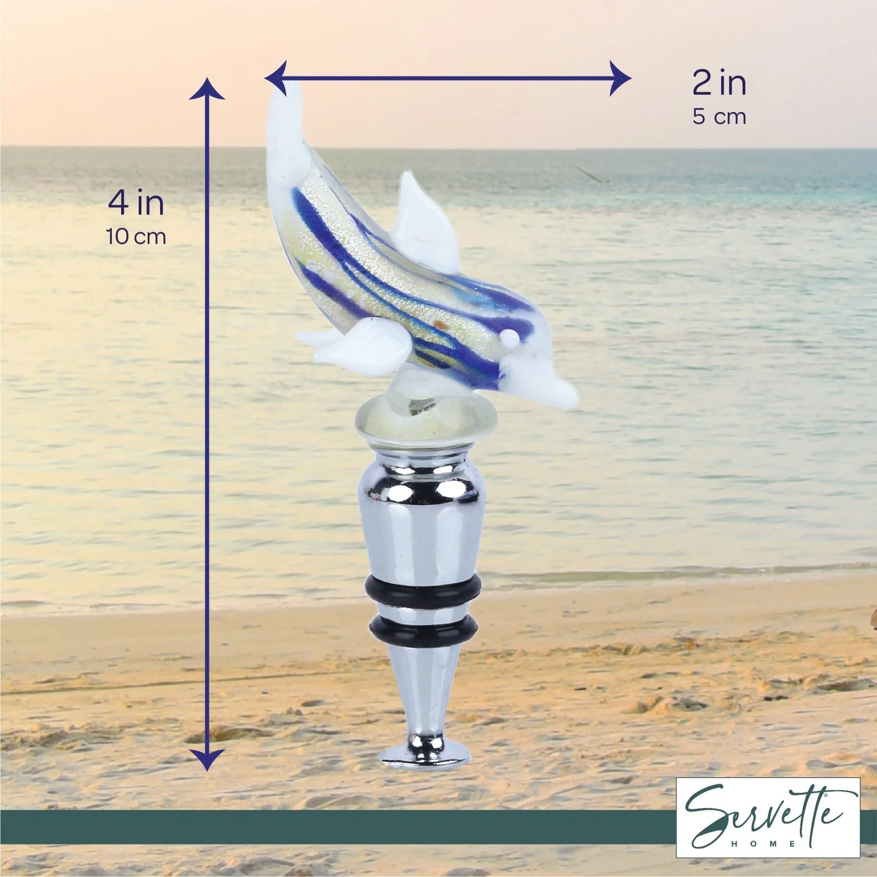 Glass Dolphin Wine Stopper - White Blue - Image 5