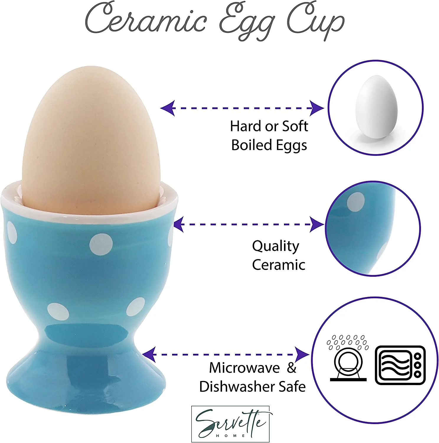 Egg Cup Polka Dot Soft Boiled Egg Holder - Set of 2 (Blue) - Image 3
