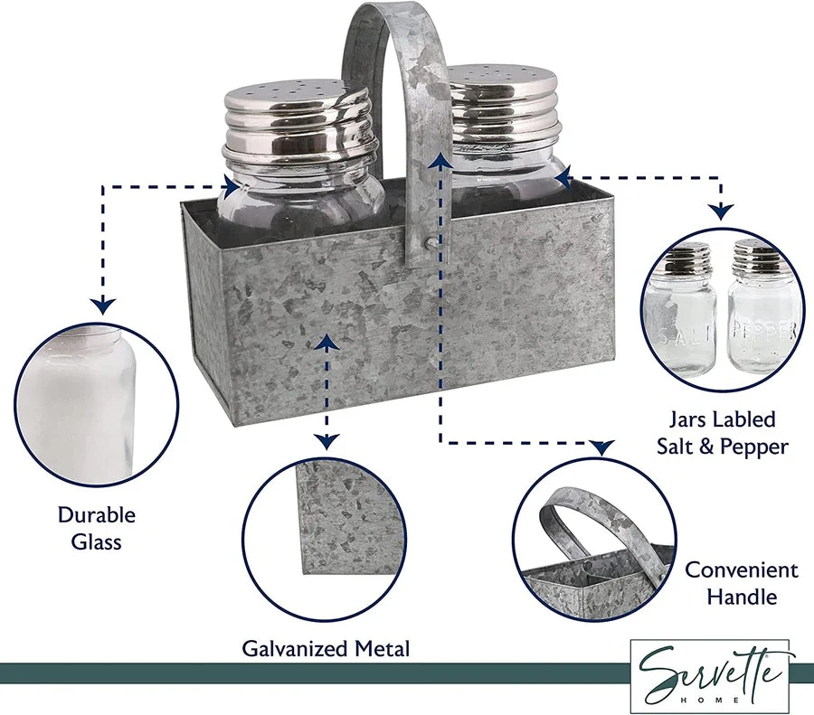 Galvanized Utensil Holder & Galvanized Salt & Pepper Shaker with Caddy & Galvanized Metal Napkin Holder & Galvanized Egg Carrier - Image 4