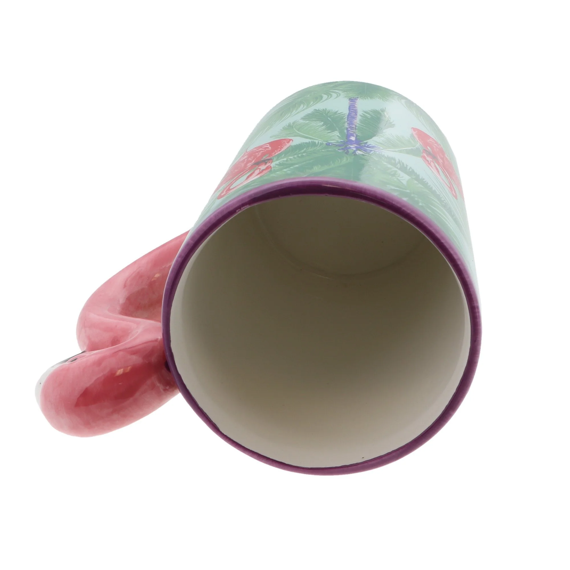 Green Ceramic Mug with Pink Flamingo Handle - Image 3