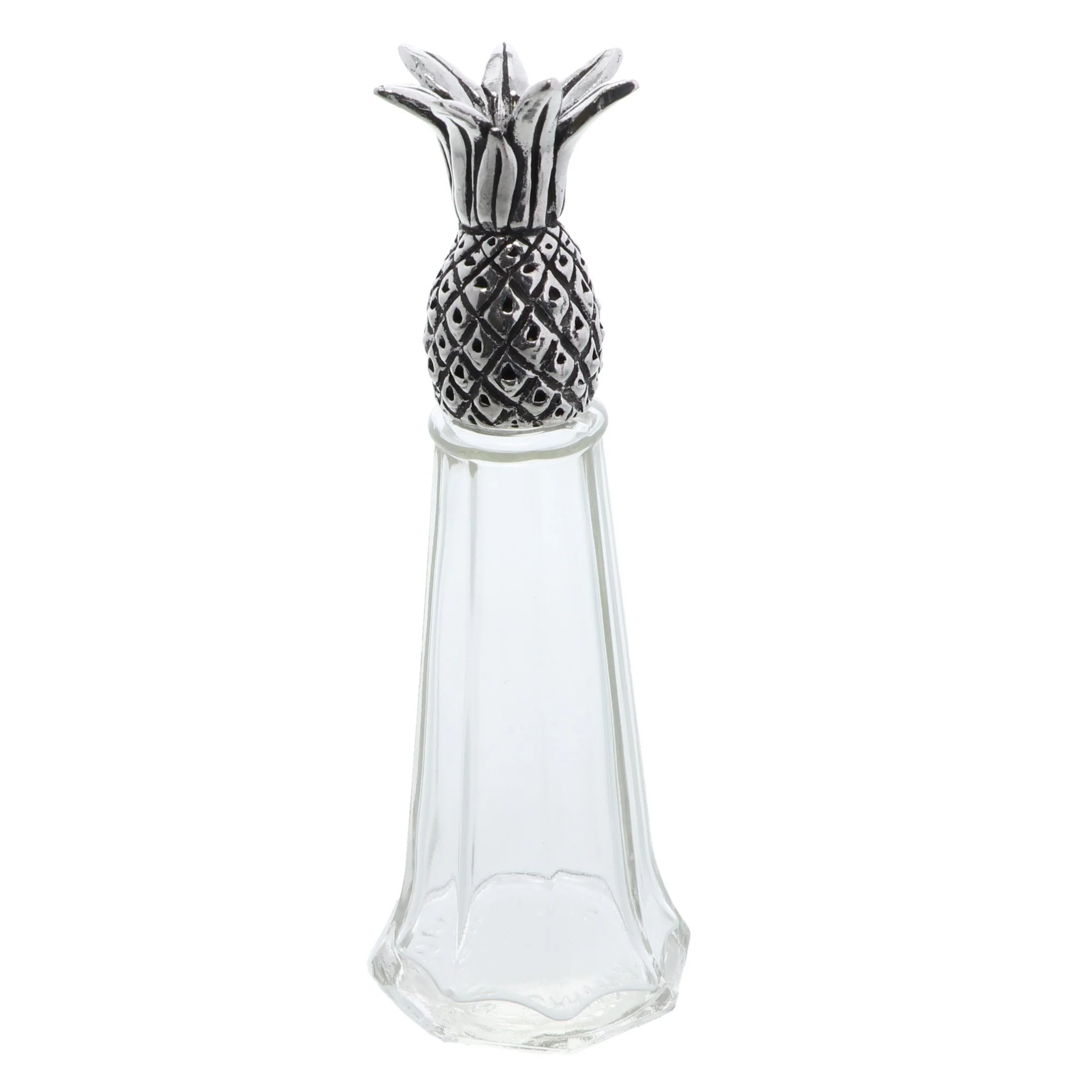 Glass Salt or Pepper Shaker with Silver Pewter Pineapple Figurine