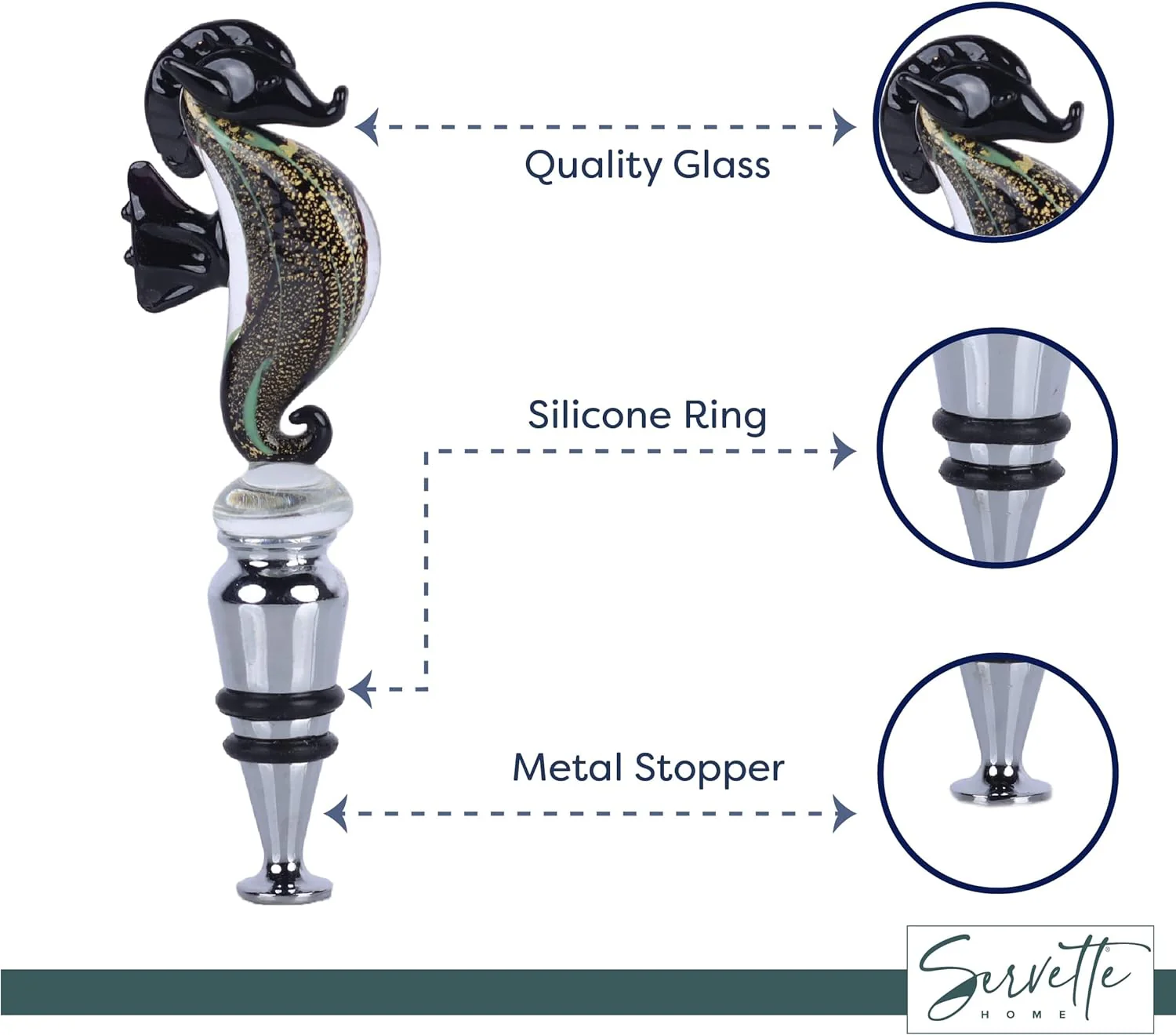 Glass Seahorse Wine Stopper - Black - Image 4
