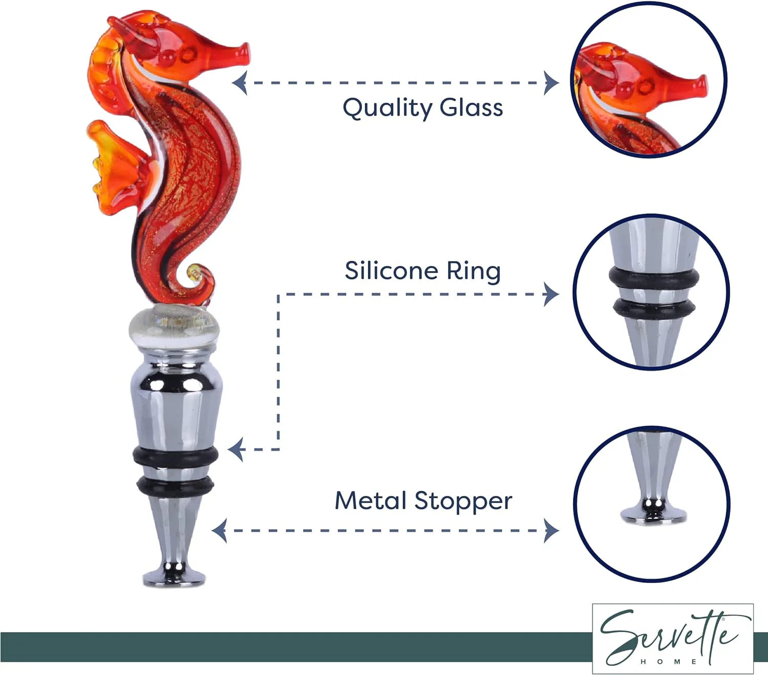 Glass Seahorse Wine Stopper - Orange - Image 4