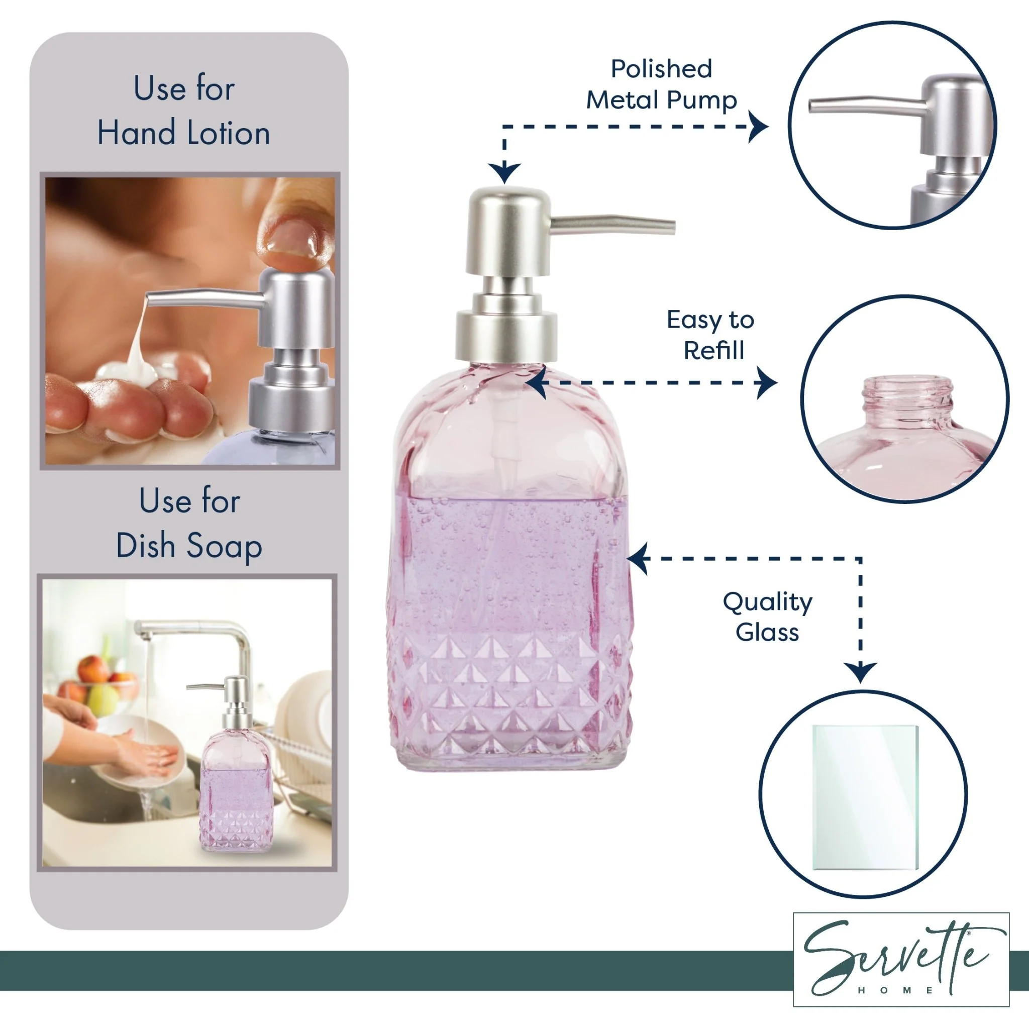 Rose Diamond Glass Soap Dispenser with Pump - Image 3