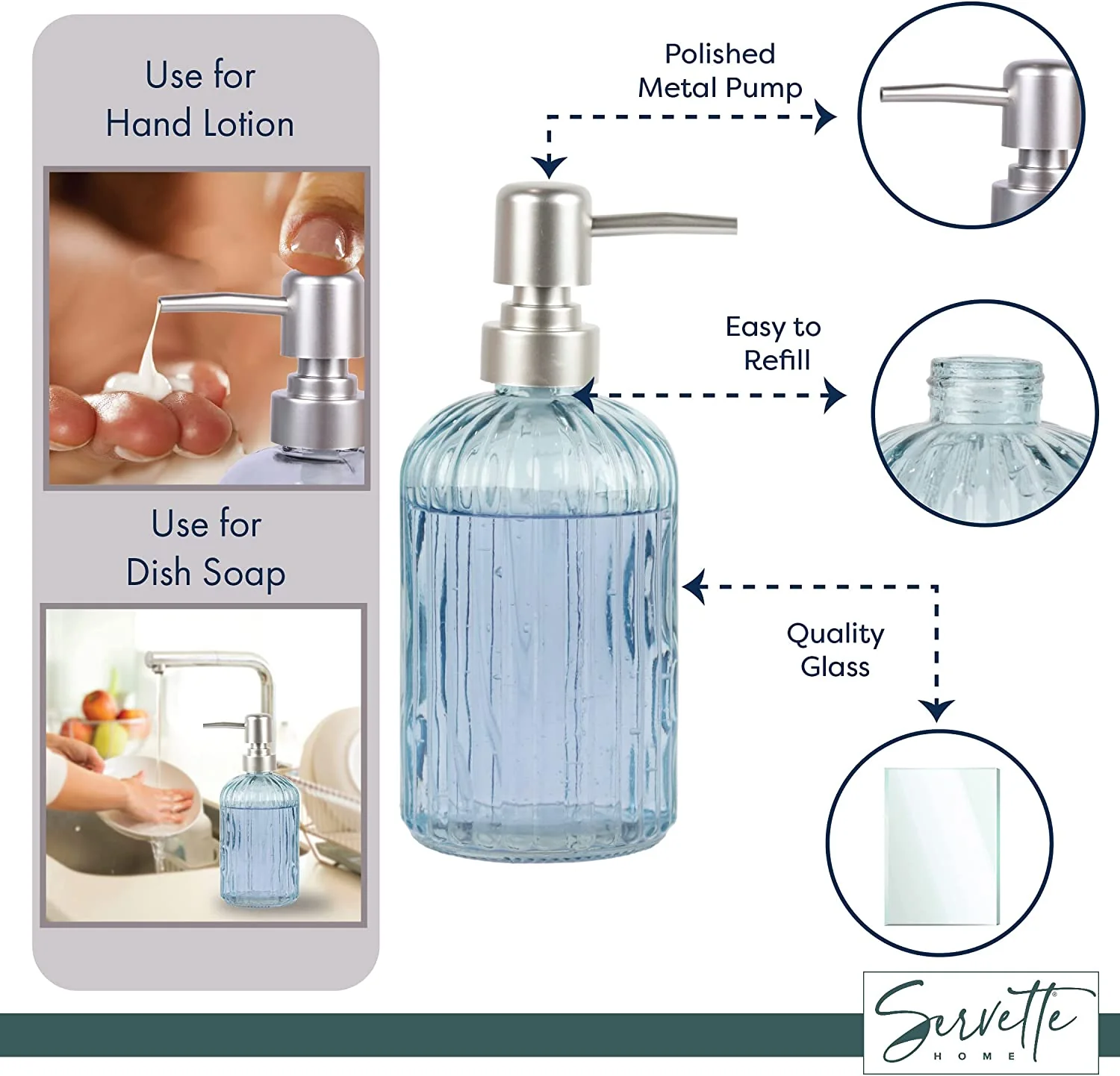 Glass Soap Dispenser with Pump - Ribbed Tea - Image 4