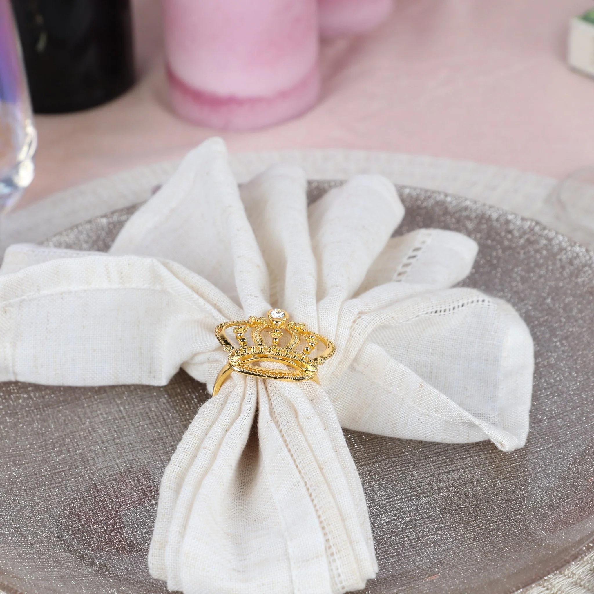 Gold Crown Napkin Rings with Diamond - Image 6