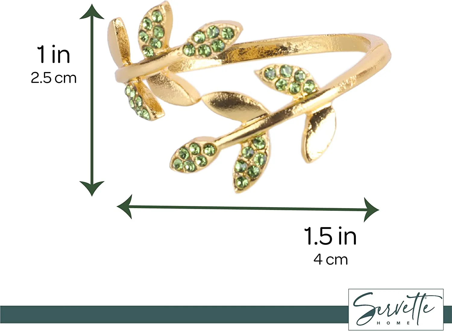 Gold Leaf with Green Diamonds Napkin Ring - Set of 4 - Image 6