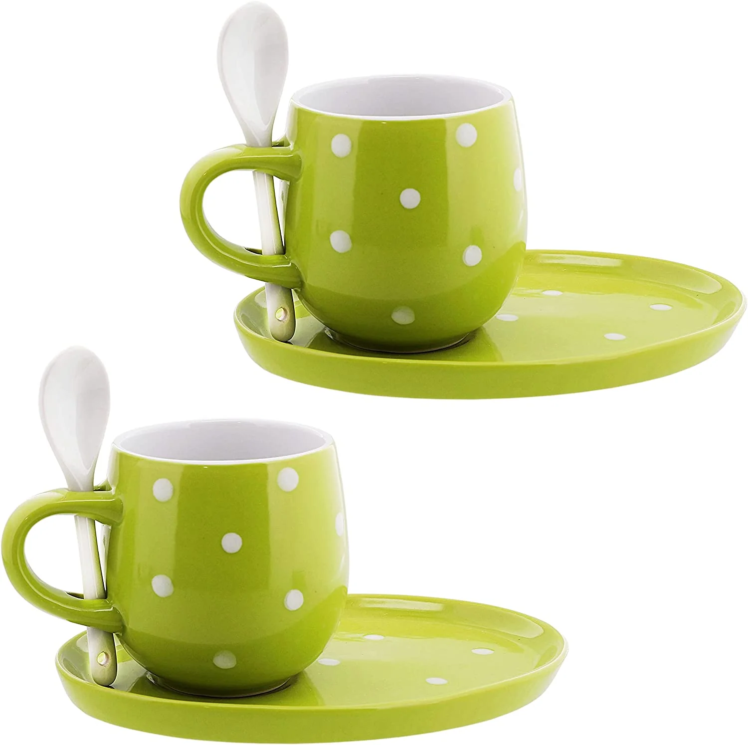Green Polka Dot Cup and Saucer Set with Spoon - Image 6