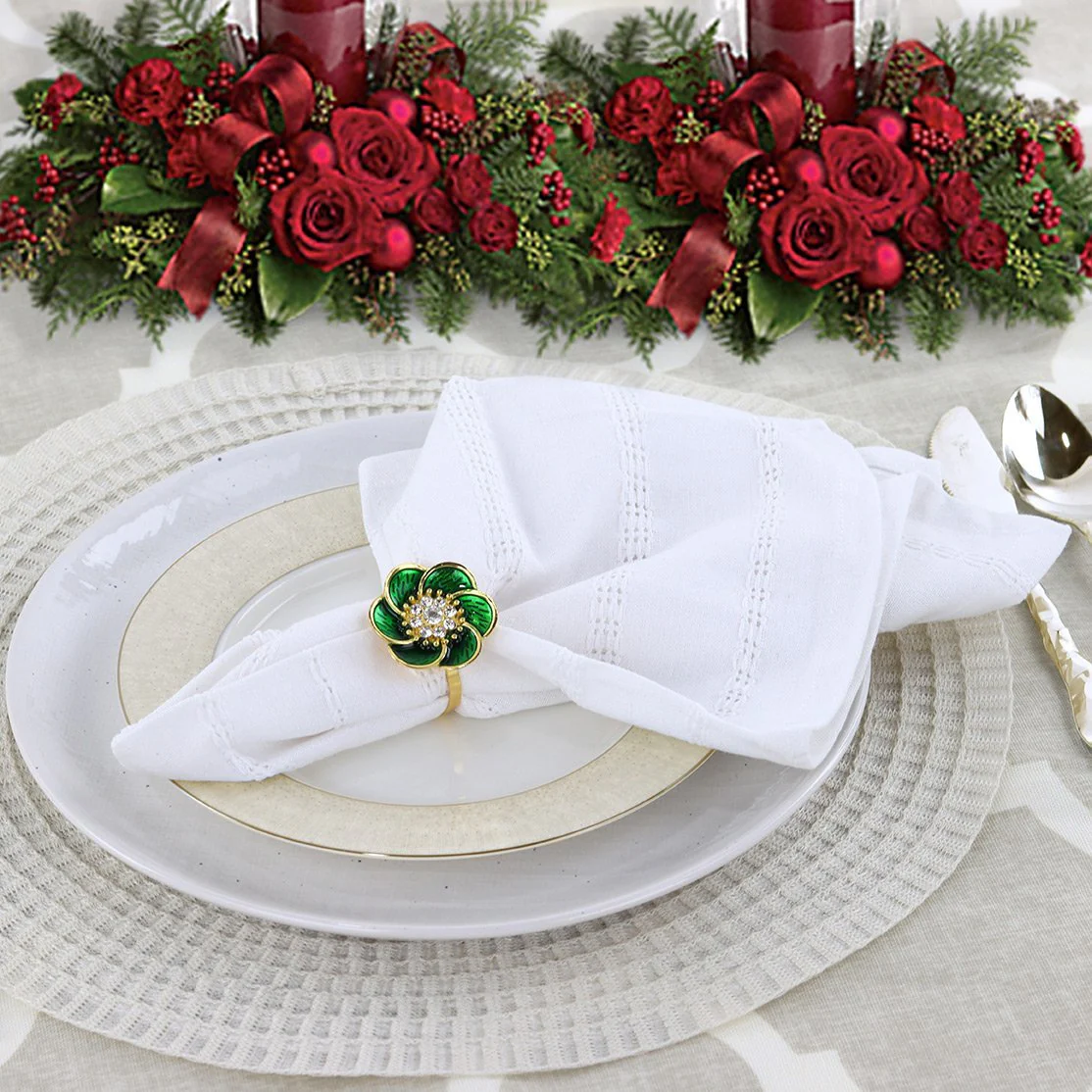Green Flower Christmas Napkin Rings - Image 2