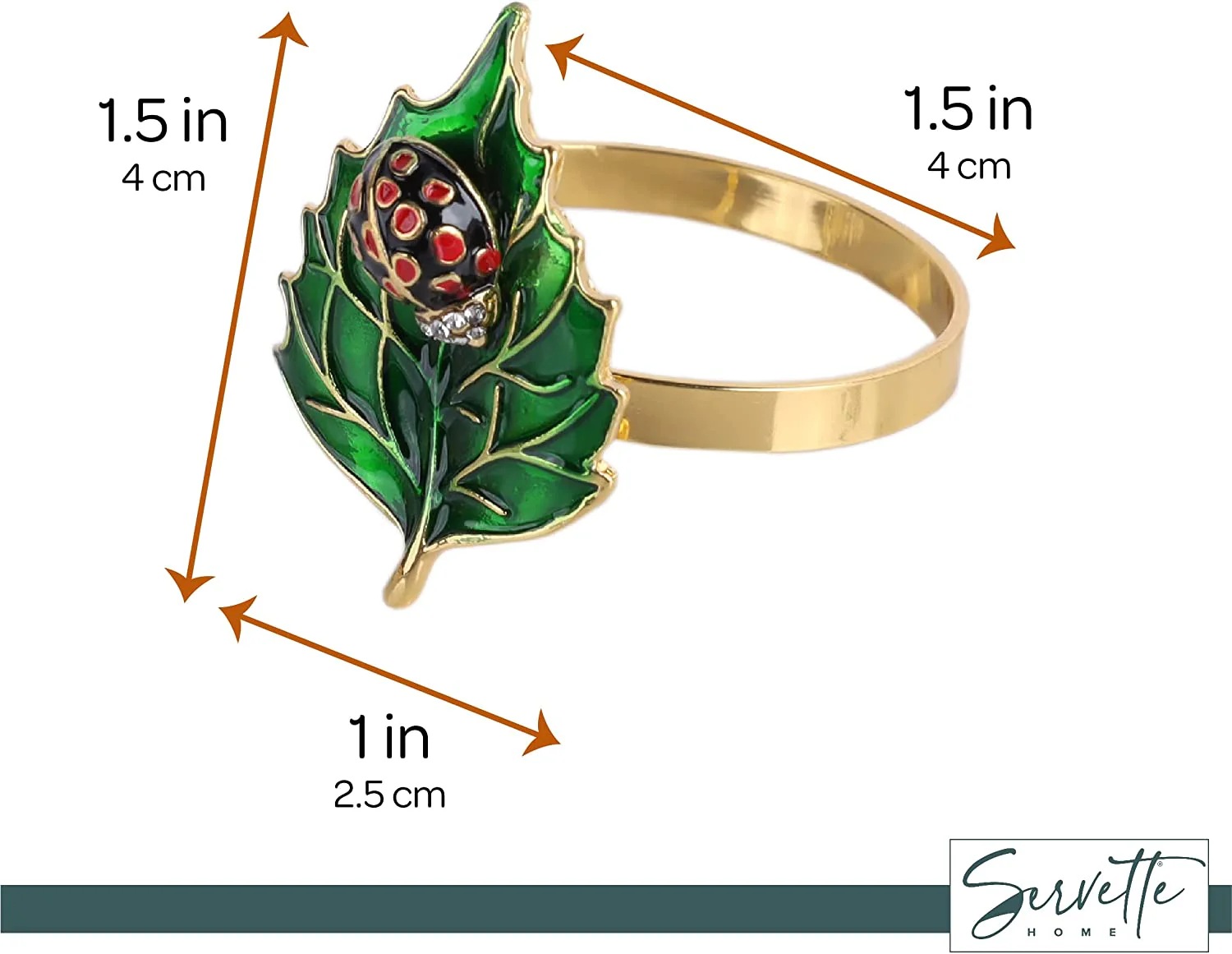Maple Leaf with Ladybug Napkin Ring - Green - Set of 2 - Image 5
