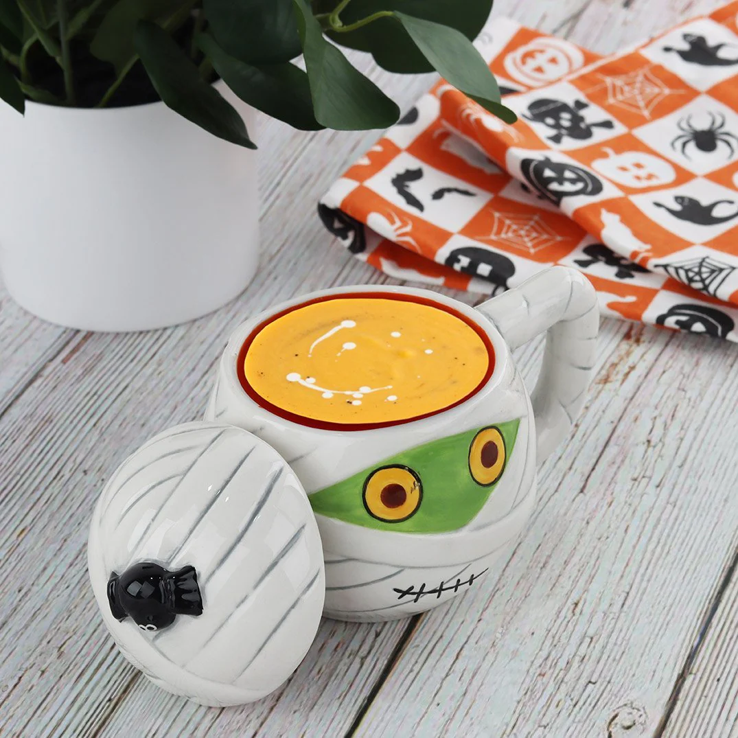Halloween White Mummy Mug with Spider Lid - Image 2