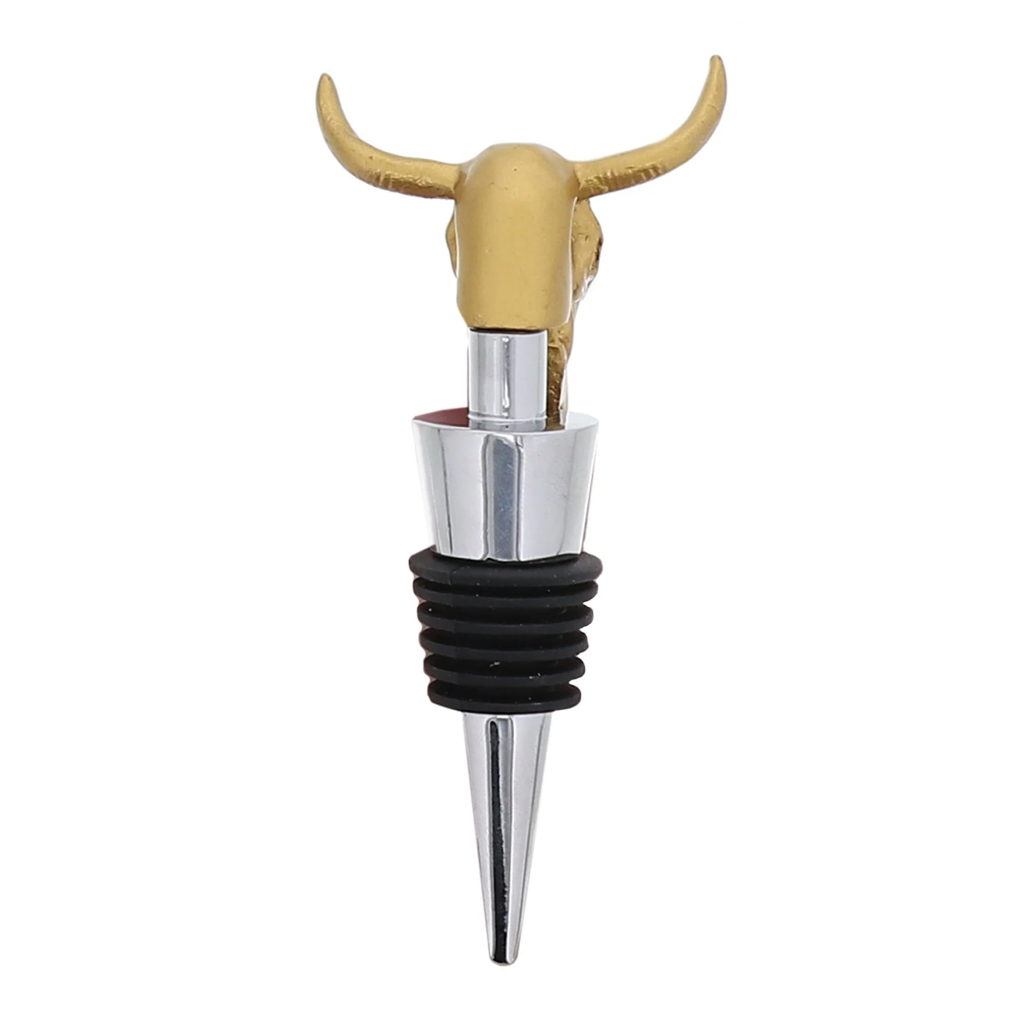 Gold Longhorn Skull Modern Wine Stopper - Image 2