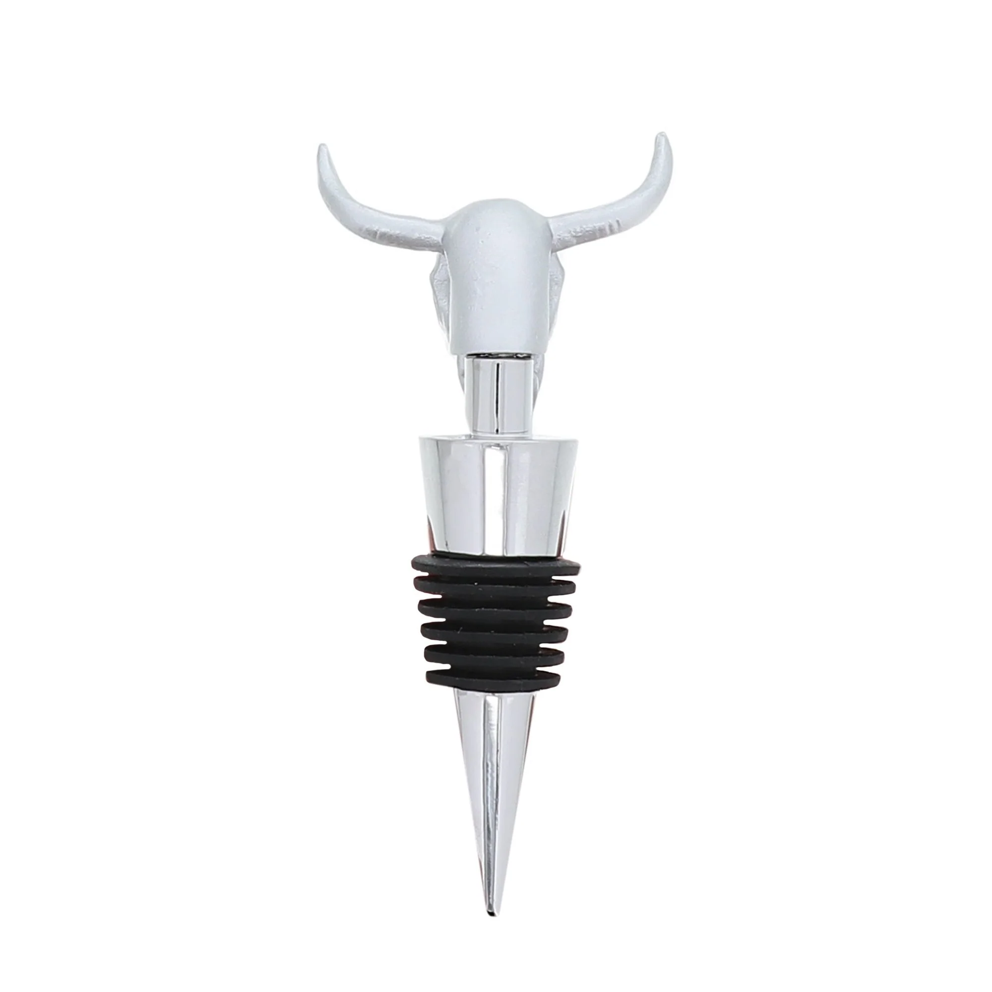 Silver Longhorn Skull Modern Wine Stopper - Image 2