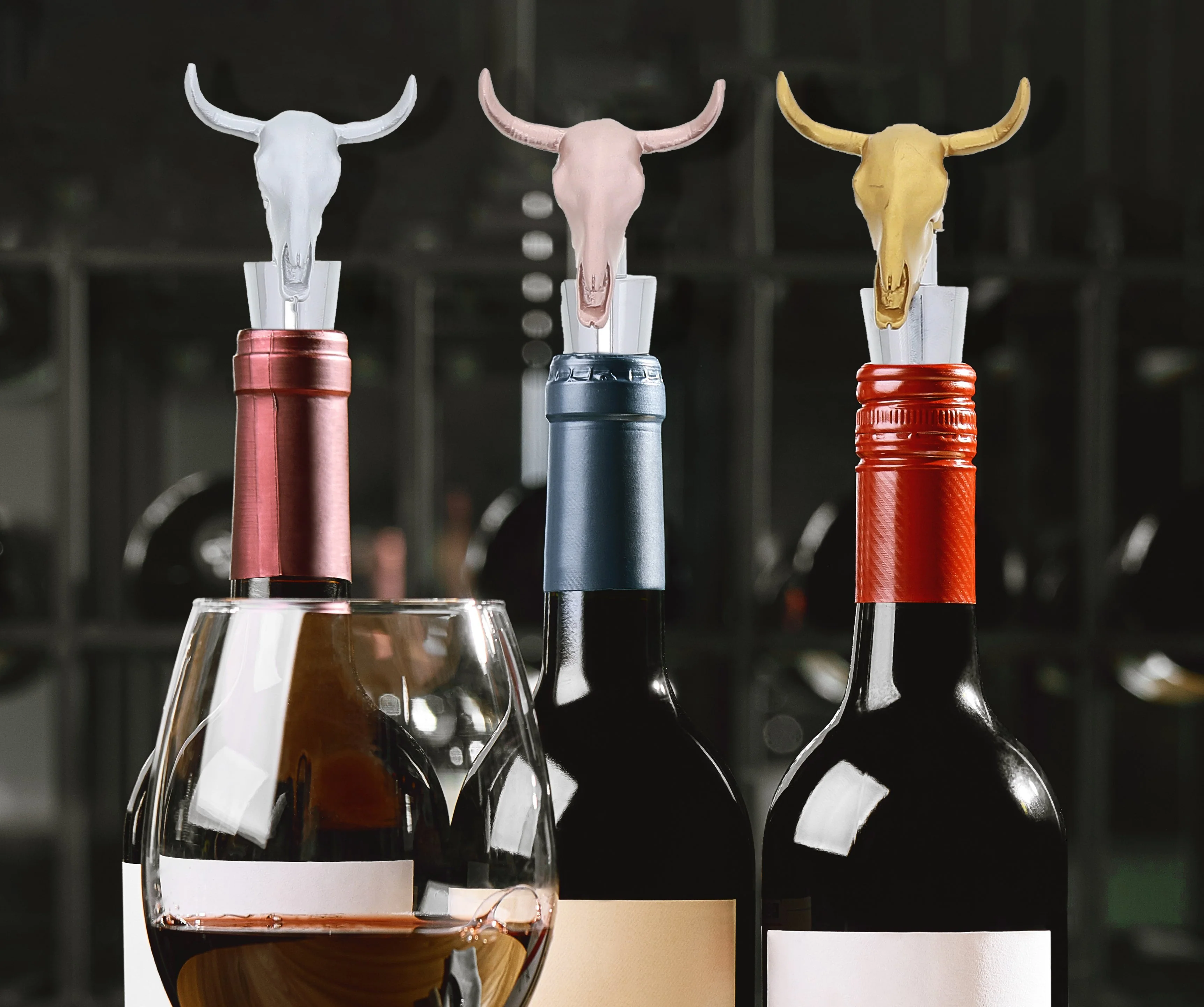 Silver Longhorn Skull Modern Wine Stopper - Image 3