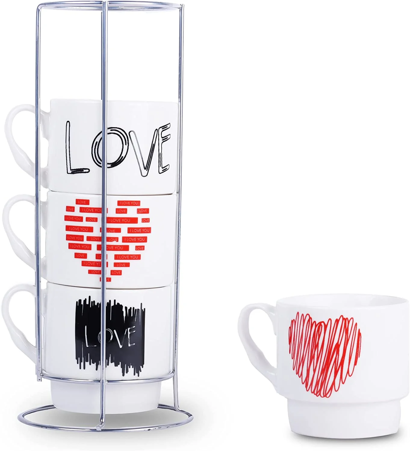 Set of 4 Love Mugs with Stand