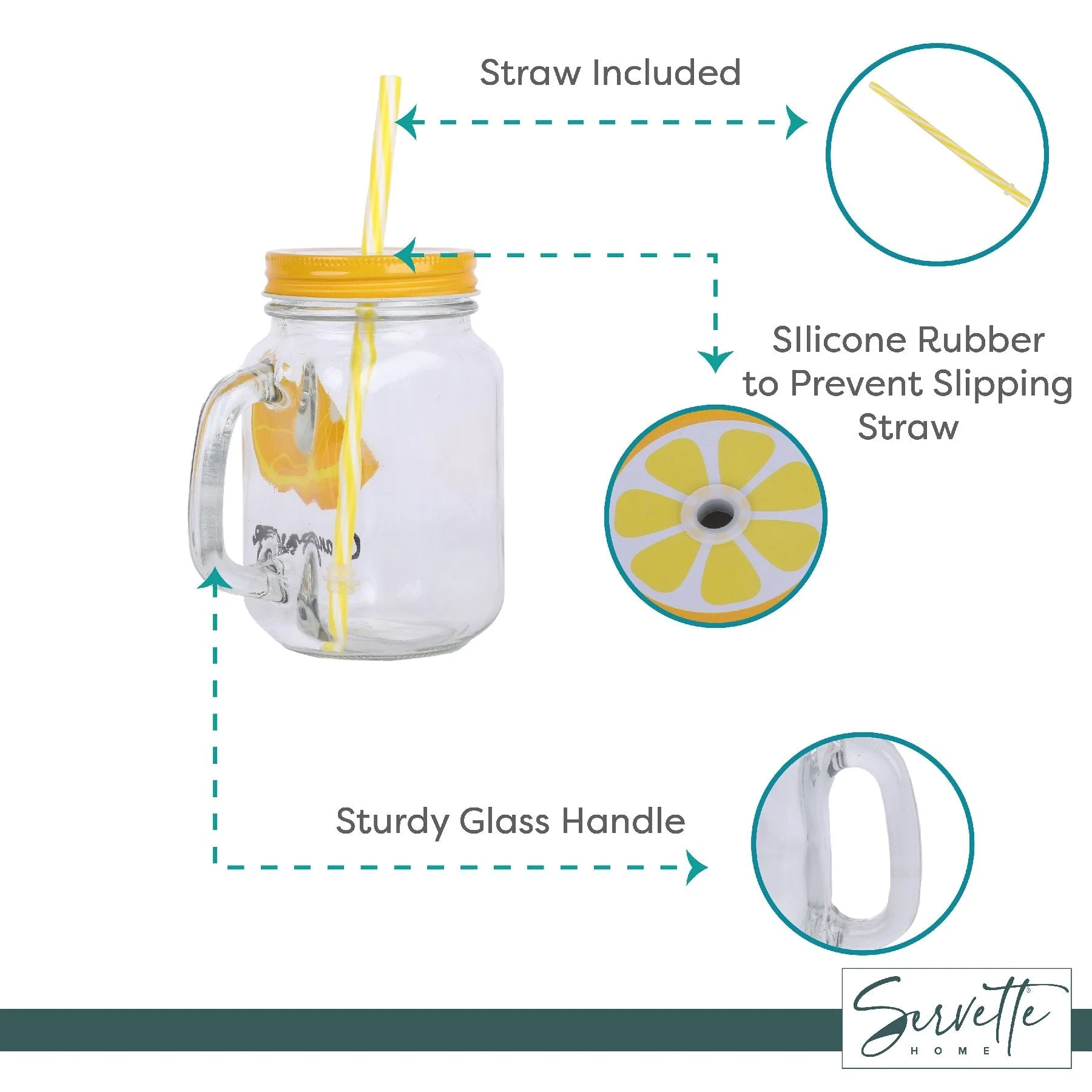 Mason Jar 450ml with Printed Orange - Set of 2 - Image 4