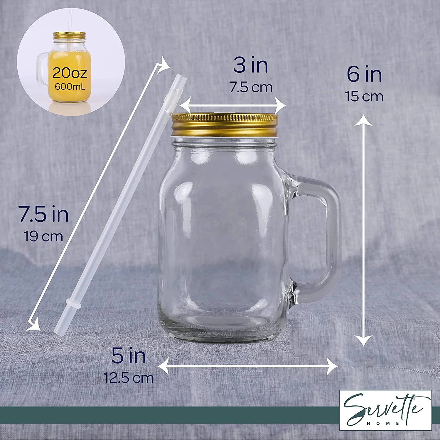 Mason Jar 600ml with Straw - Silver - Set of 2 - Image 5