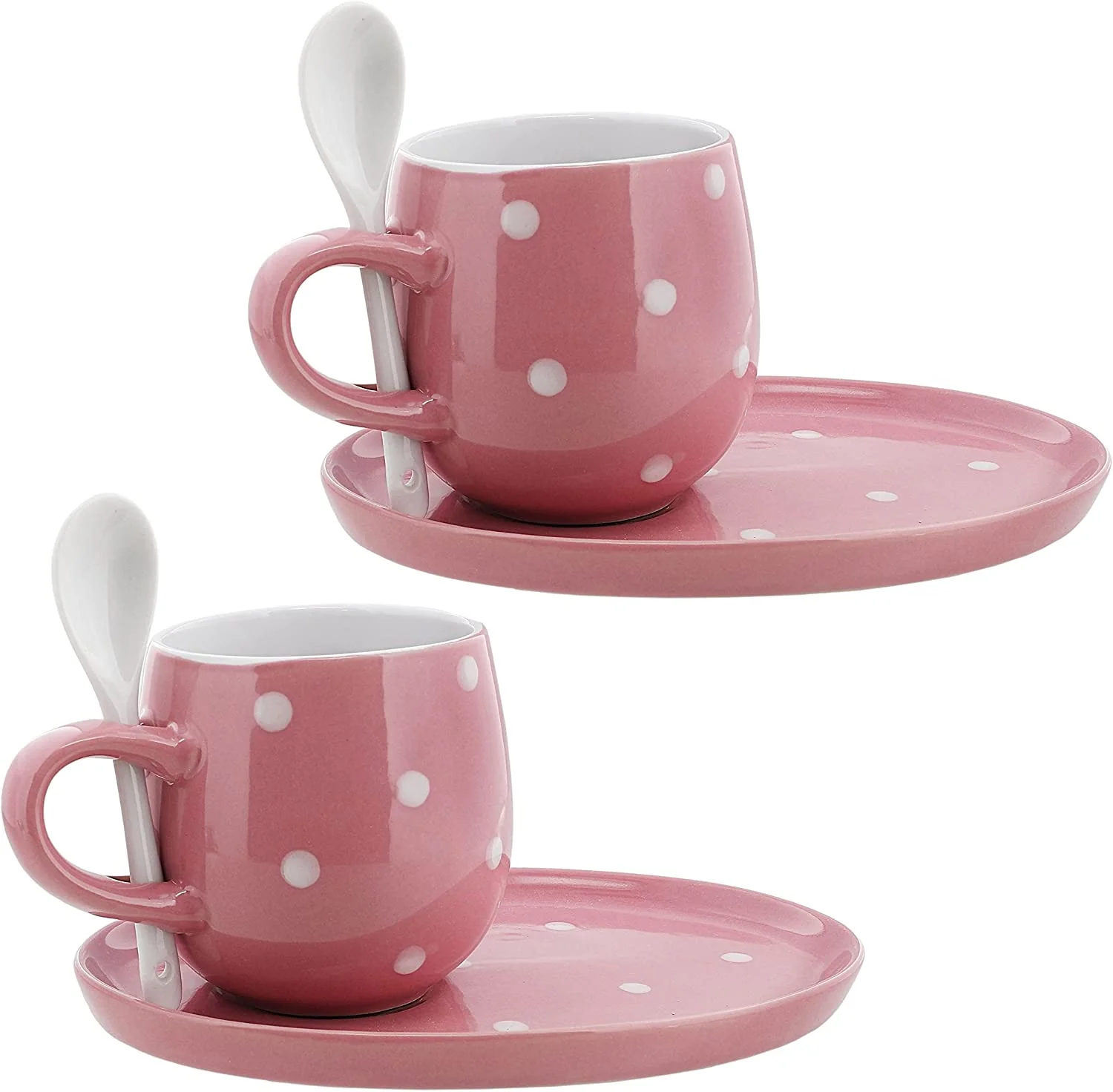 Pink Polka Dot Cup and Saucer Set with Spoon - Image 7