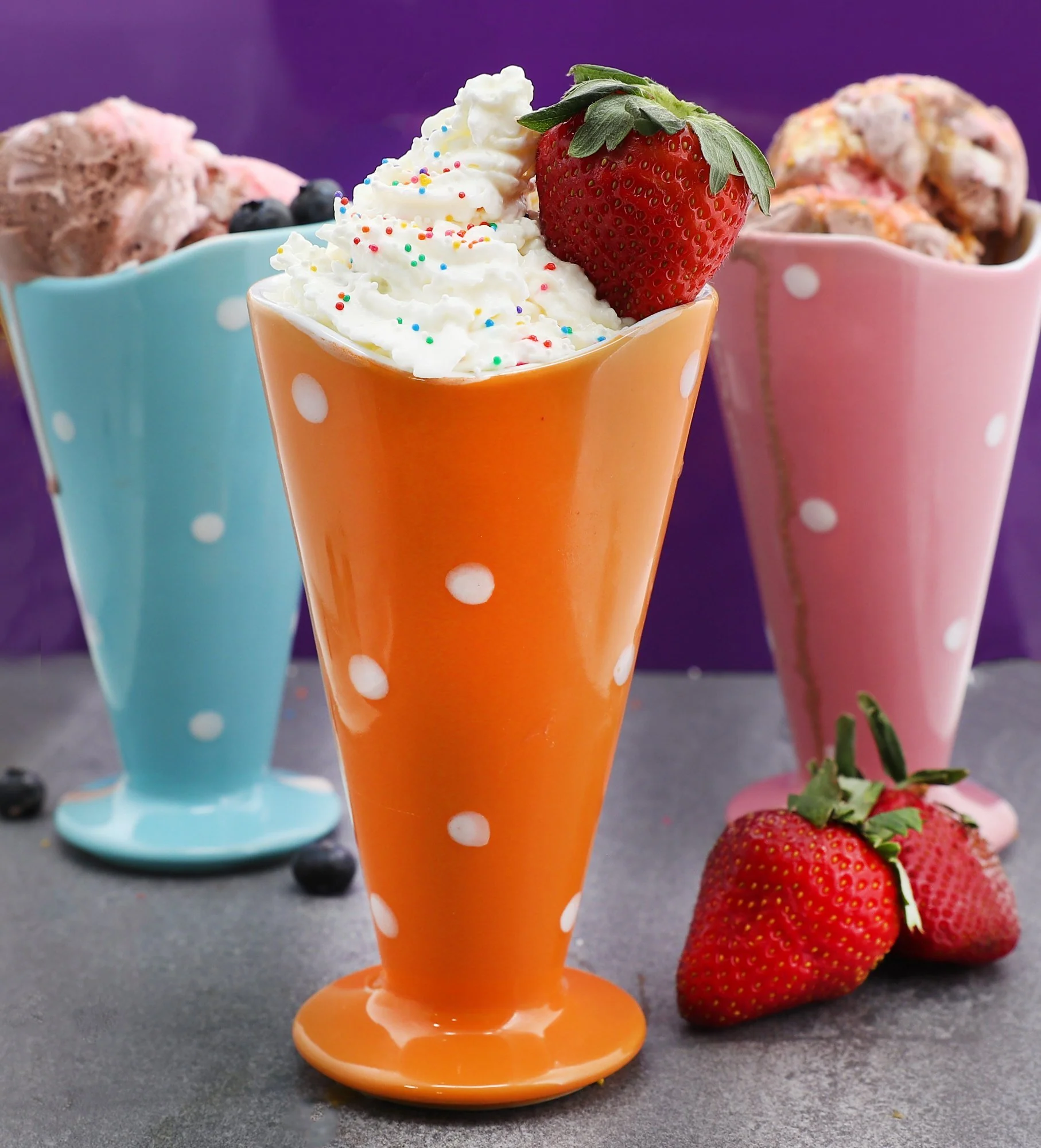 Colored Polka Dot Ceramic Sundae Ice Cream Cups Gift Set - Image 5