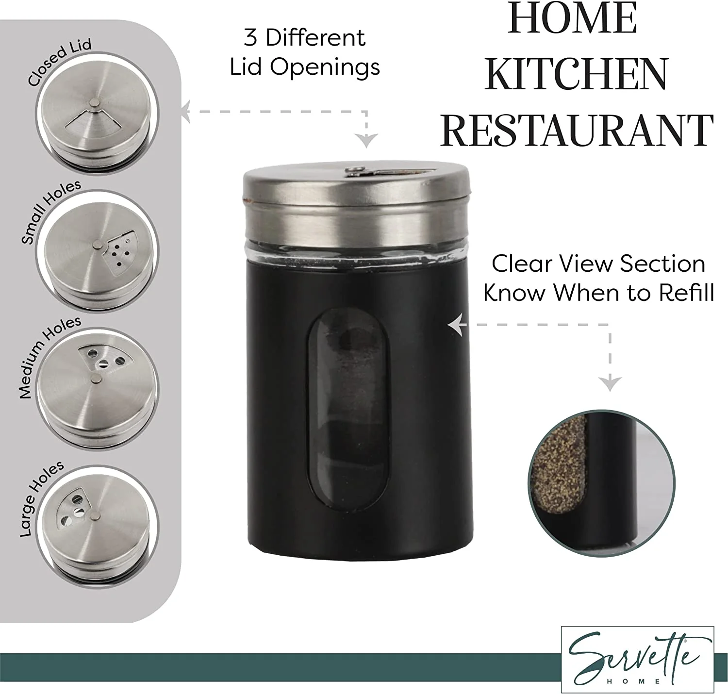 Black Retro Salt & Pepper Glass Jar Single Shaker - Image 5