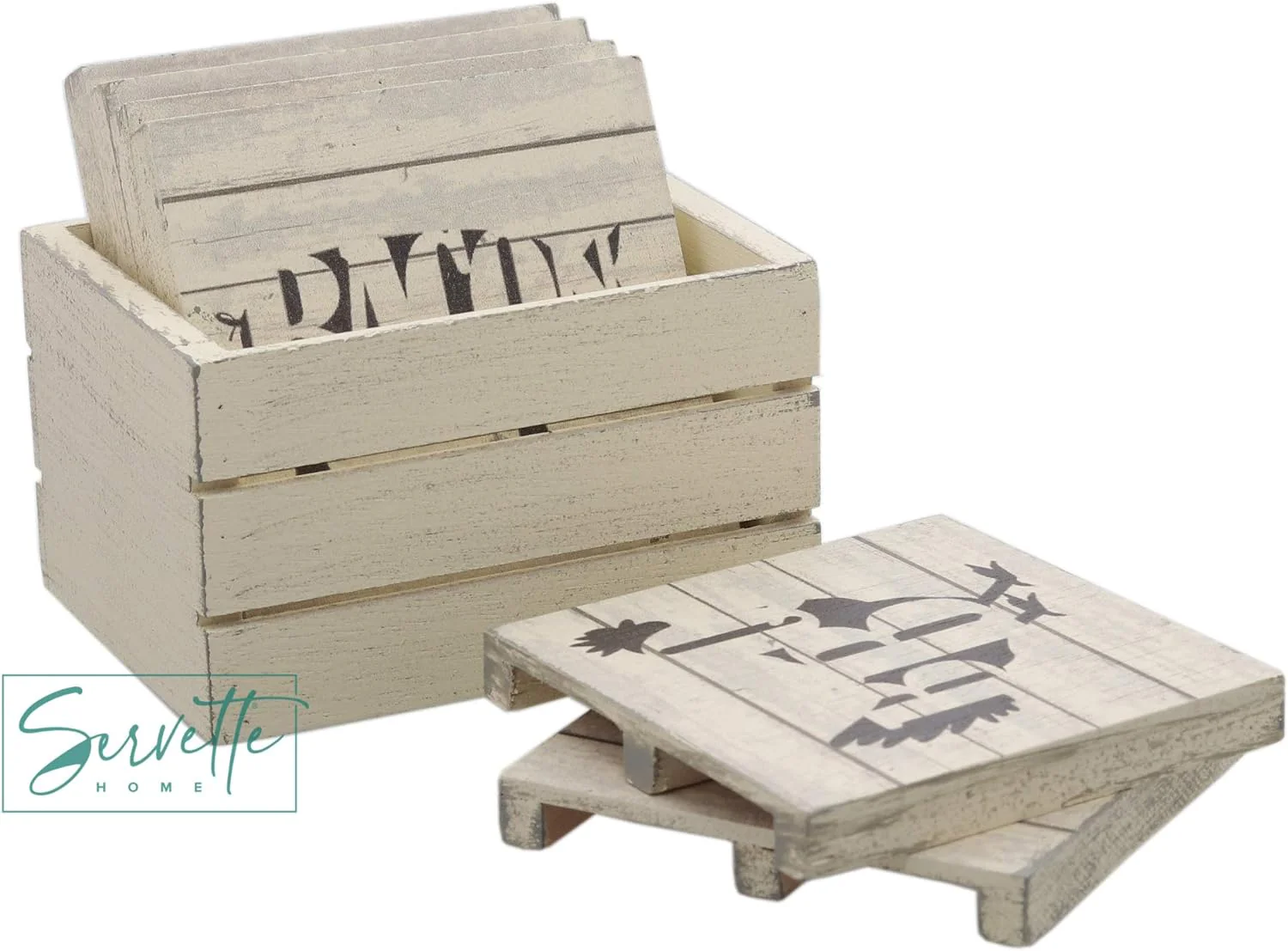 Rustic Wooden Pallet Coasters with Burger Bacon BBQ Prints - Set of 6 - Image 7