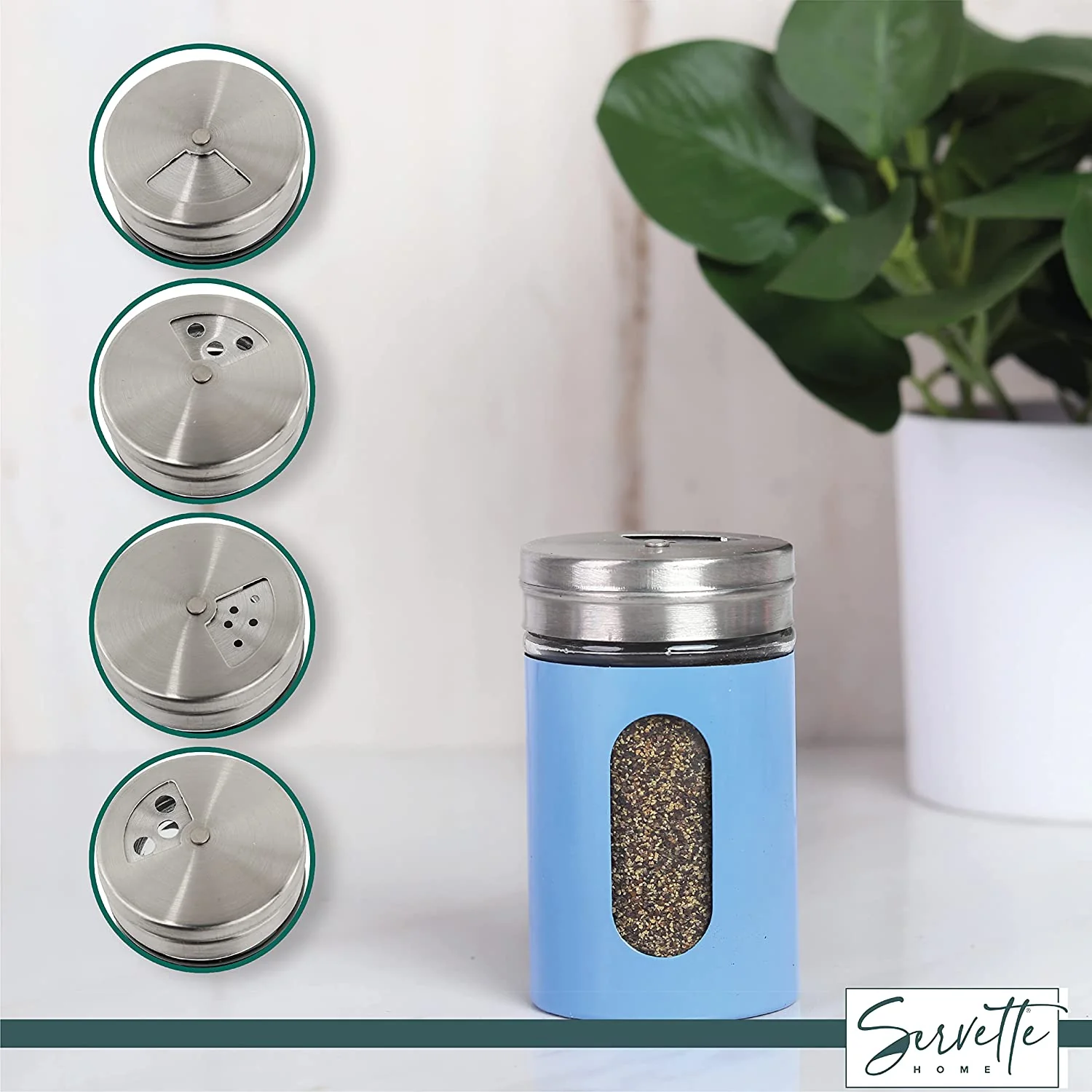 Spice Rack with 5 Denim Retro Glass Spice Jars - Image 5