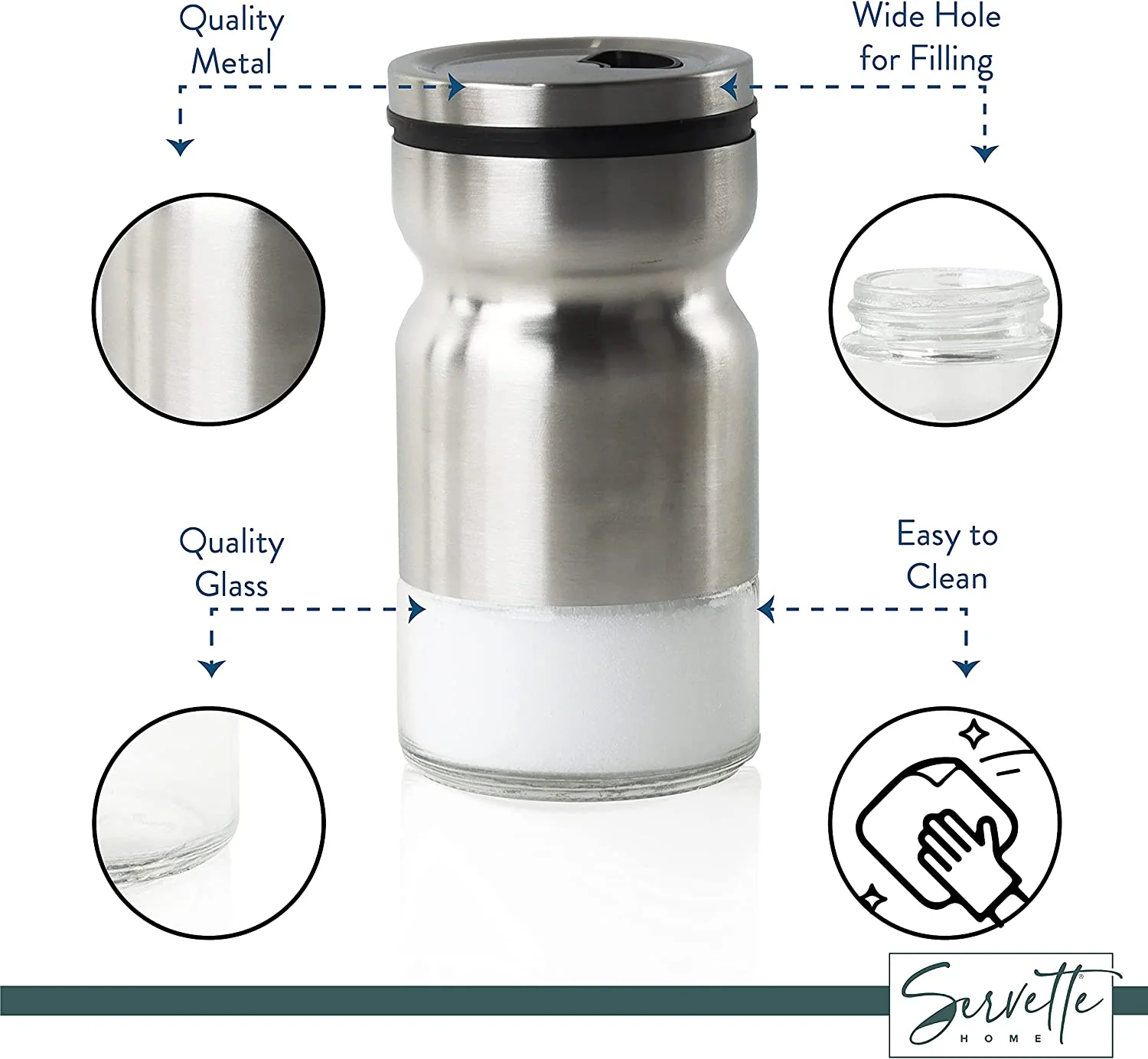 Stainless Steel Glass & Metal Salt and Pepper Shakers - Image 3