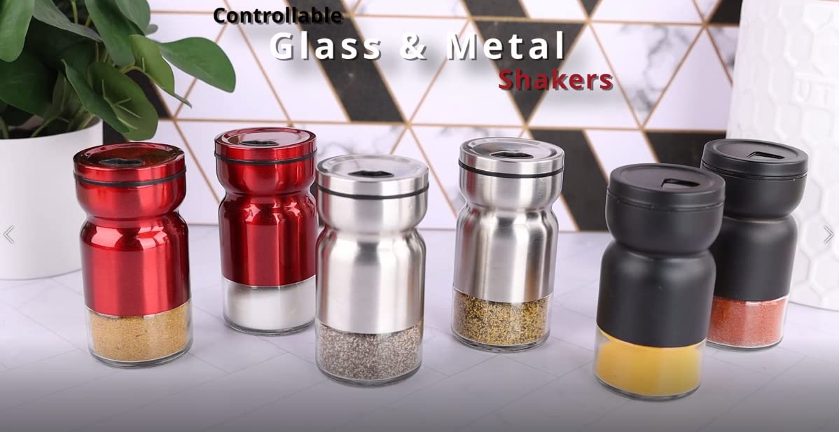 Stainless Steel Glass & Metal Salt and Pepper Shakers - Image 6