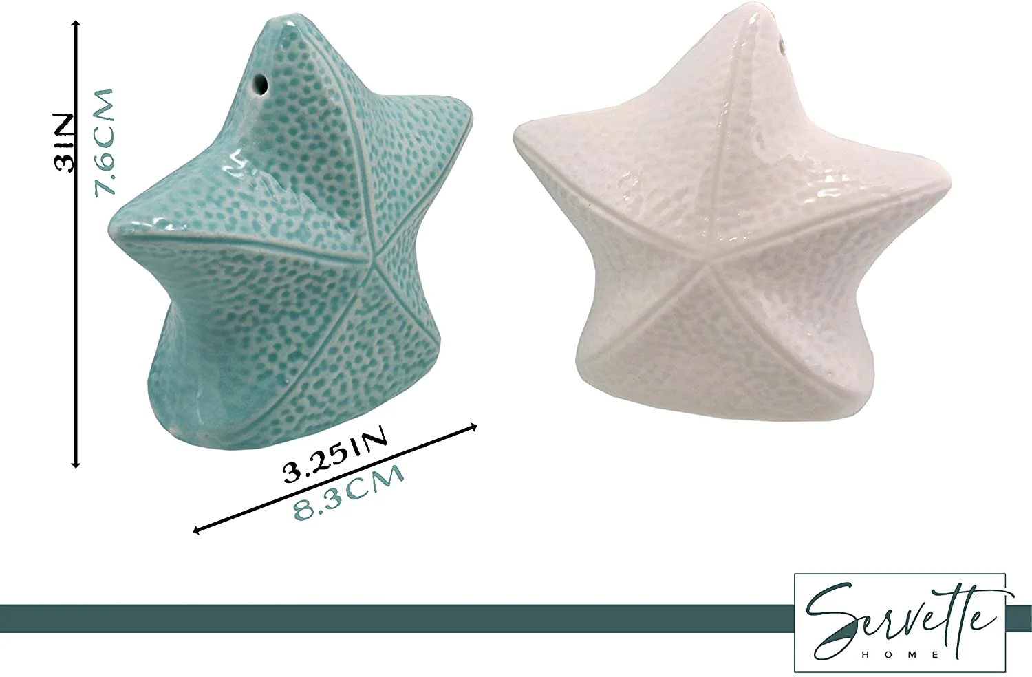 White & Aqua Starfish Salt and Pepper Shakers - Image 4