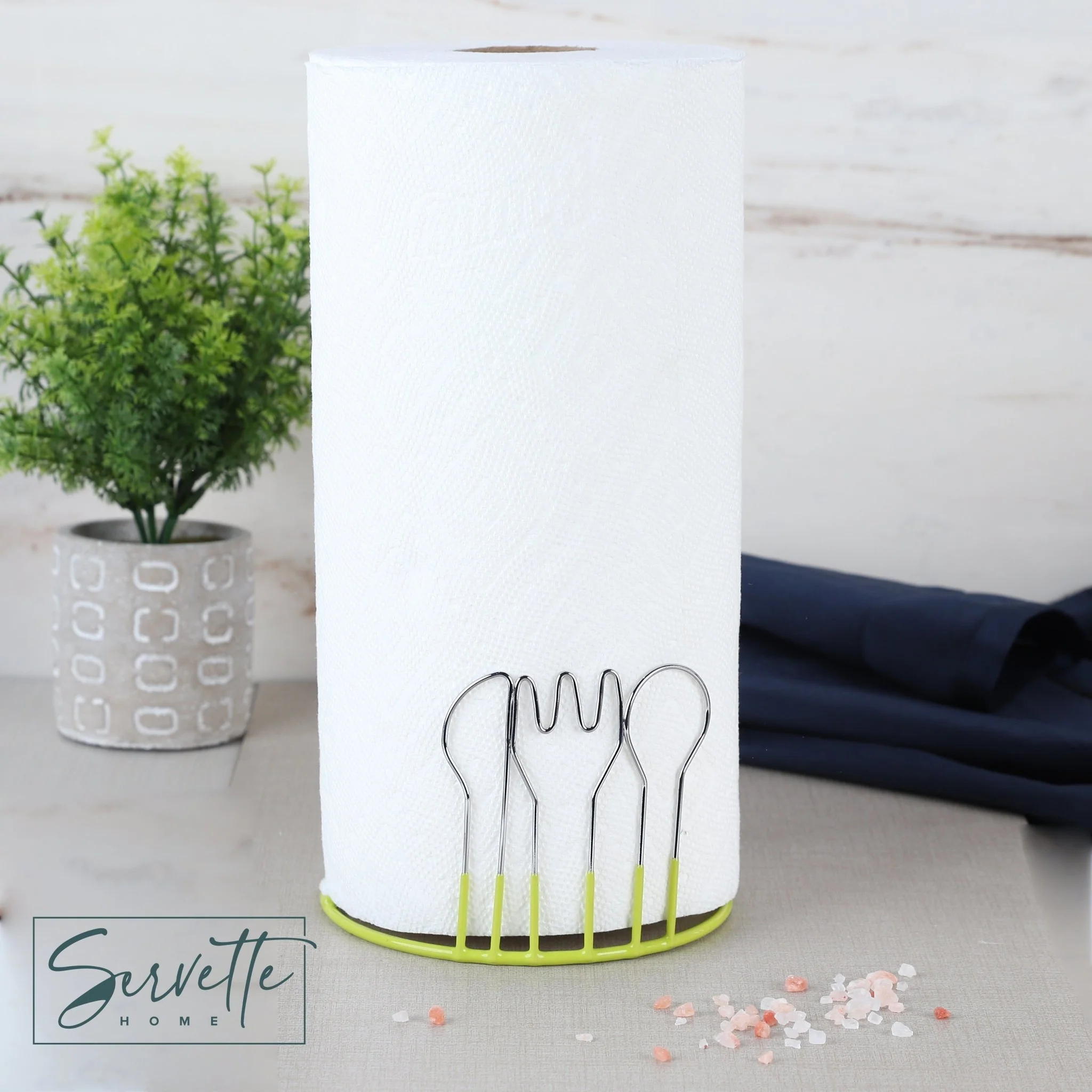 Wire Paper Towel Holder with Cutlery Design - Green - Image 5