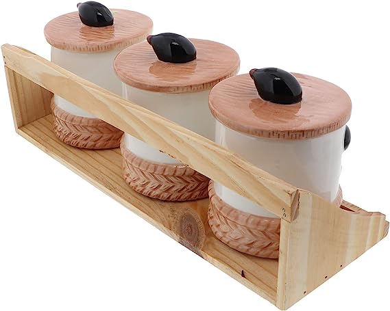Wooden Stand with Three Ceramic Pots - Image 4