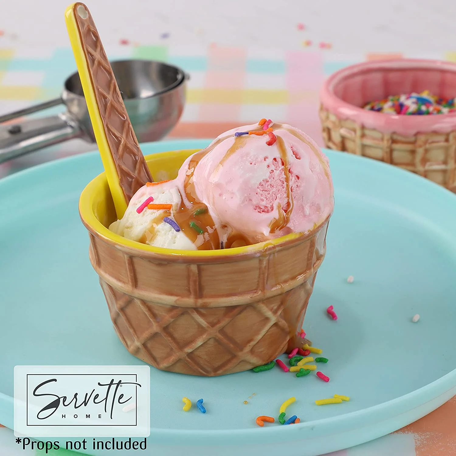 2 Yellow Sundae Ice Cream Bowls with Spoons - Image 4